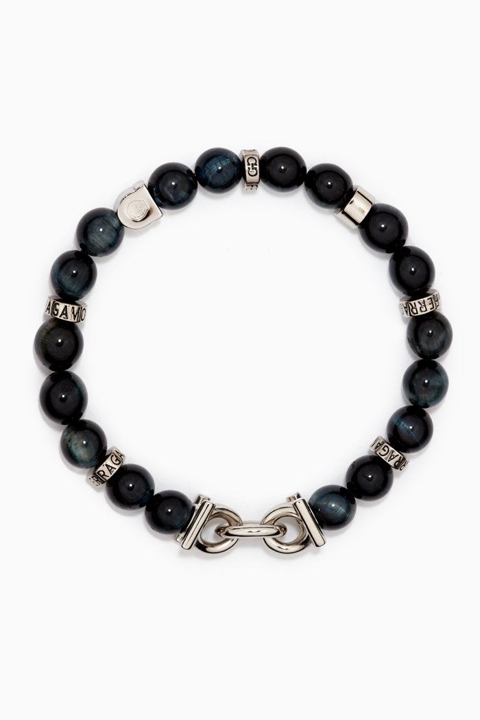 

Gancini Elastic Bracelet in Brass, Silver