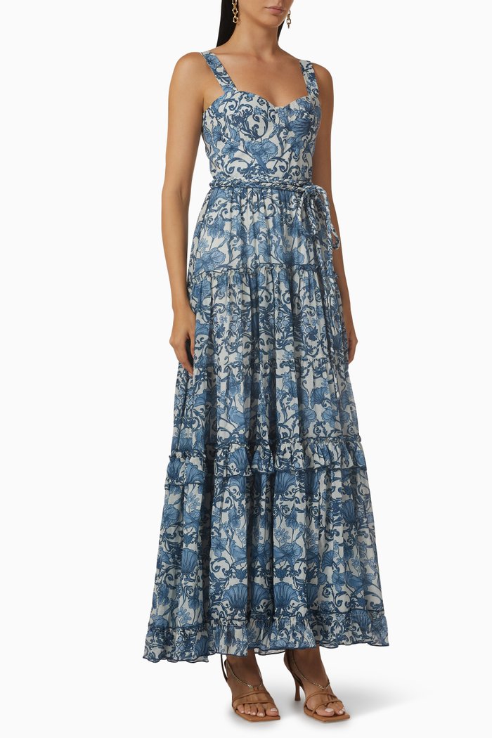 

Camille Bustier Printed Maxi Dress, Blue