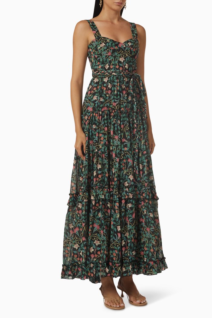 

Camille Bustier Floral Maxi Dress, Black