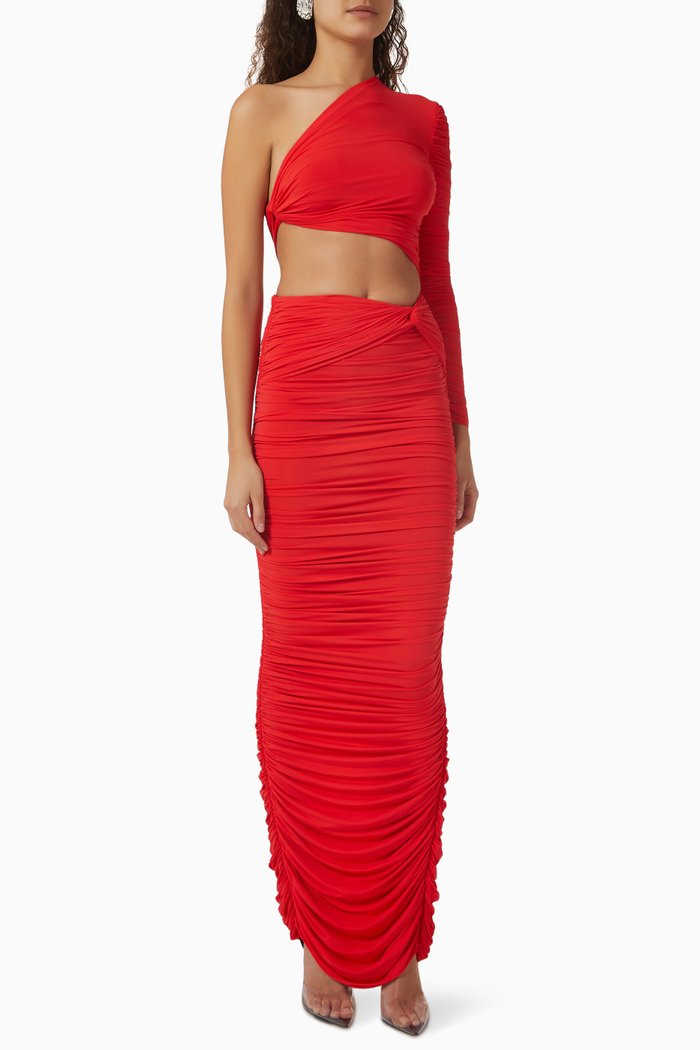 Channing One-shoulder Maxi Dress in Satin Crepe, Orange