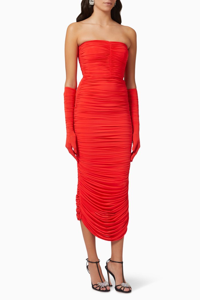 

Parton Strapless Ruched Midi Dress in Stretch-jersey, Red