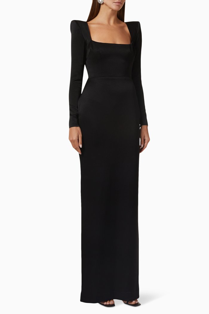 

Manning Scoop-neck Gown in Satin-crepe, Black