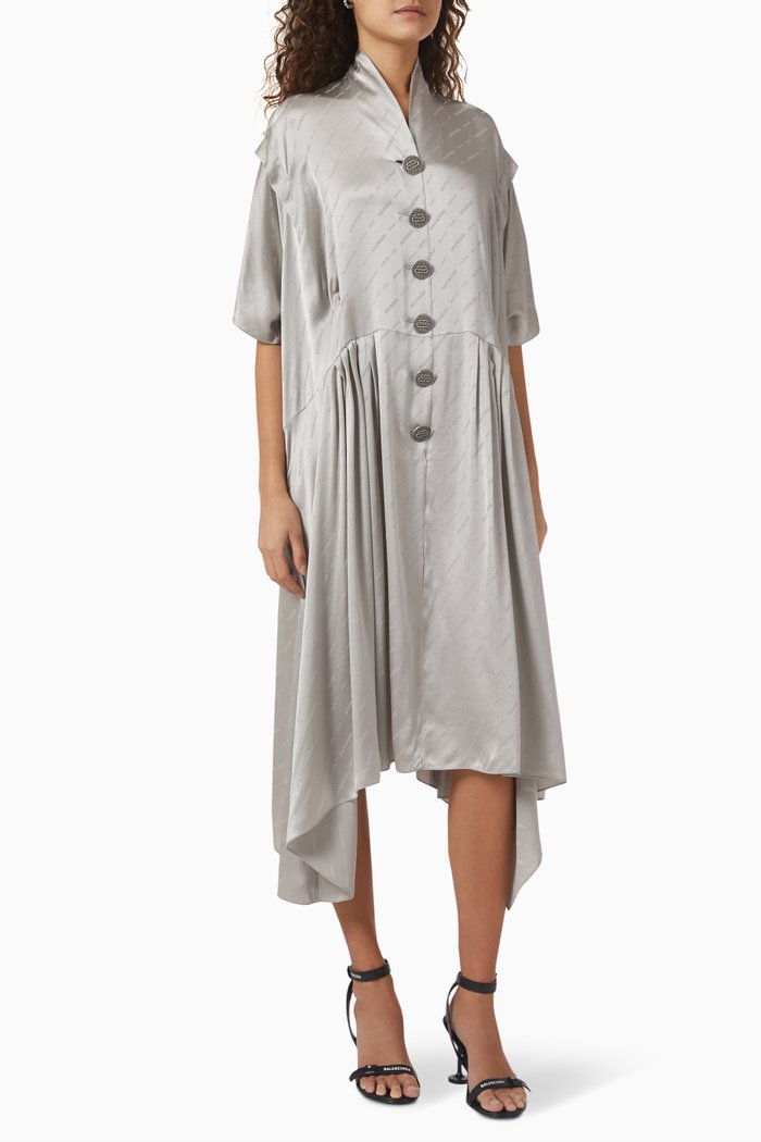

Oversized Button Dress in Logo Viscose Jacquard, Grey