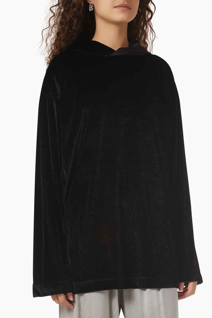 Hoodie in Velvet, Black