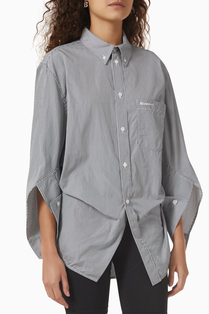 

BB Corp Swing Twisted Shirt in Striped Cotton Poplin, Black