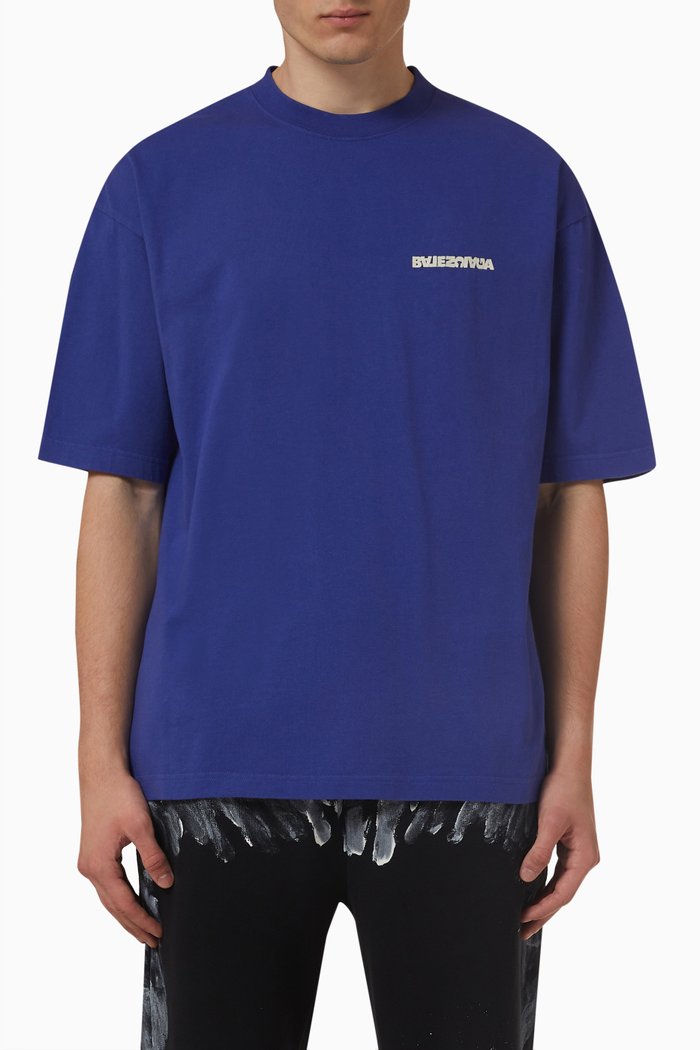 

Logo Medium Fit T-shirt in Vintage Cotton Jersey, Blue