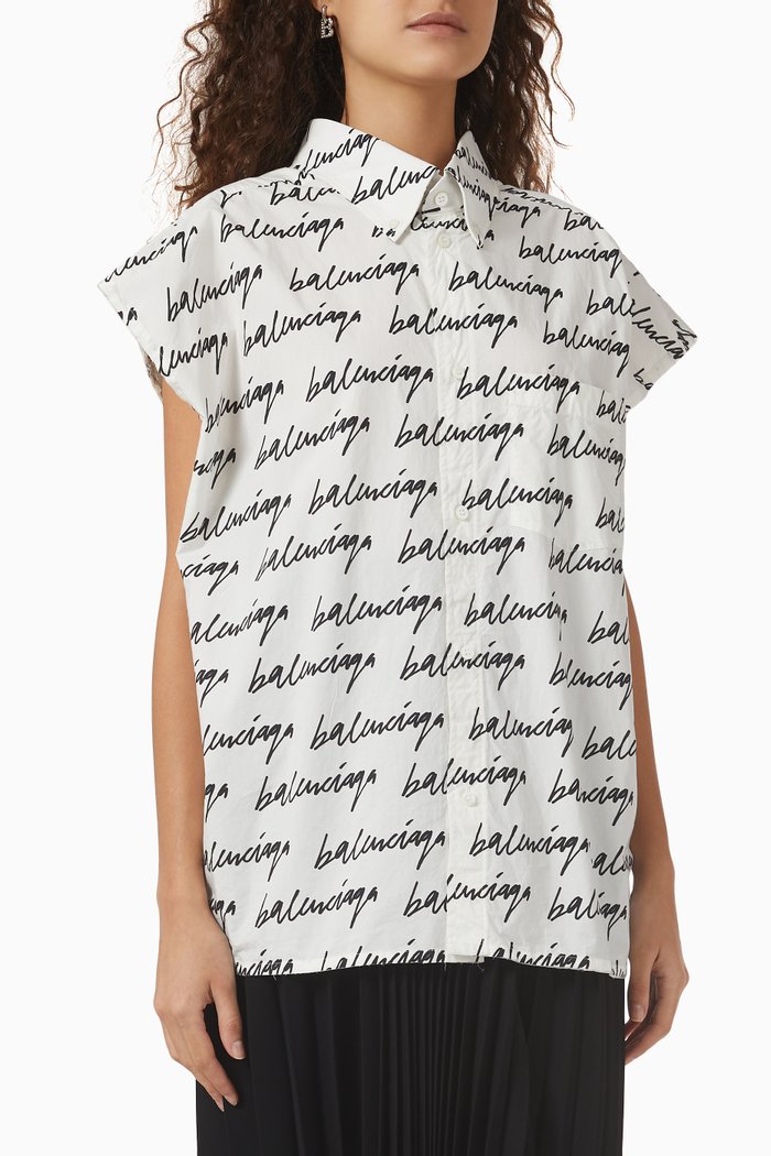 

Rawcut Swing Shirt in Logo Jacquard Cotton Poplin, White