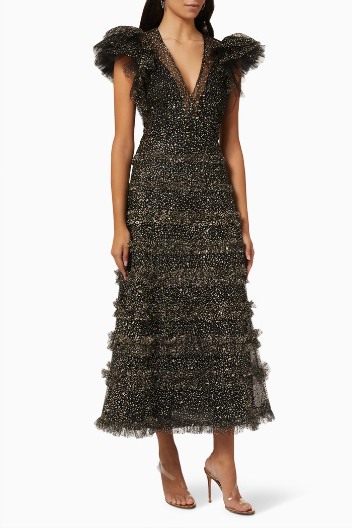 

Nixie Midi Dress in Tulle, Black