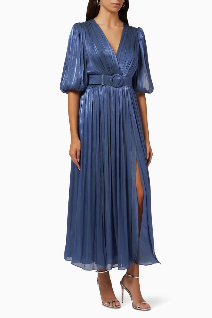 

Pleated Midi Dress in Lurex, Blue