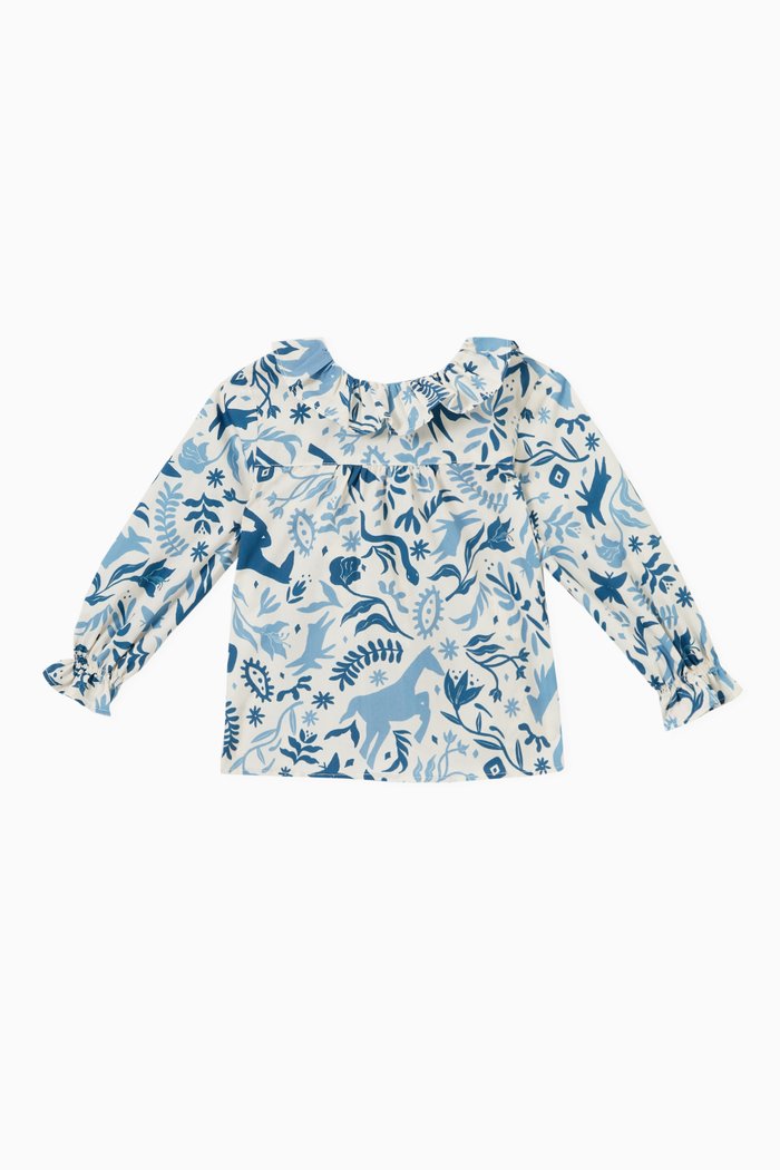

Udane Printed Frill-trimmed Top in Cotton, Blue