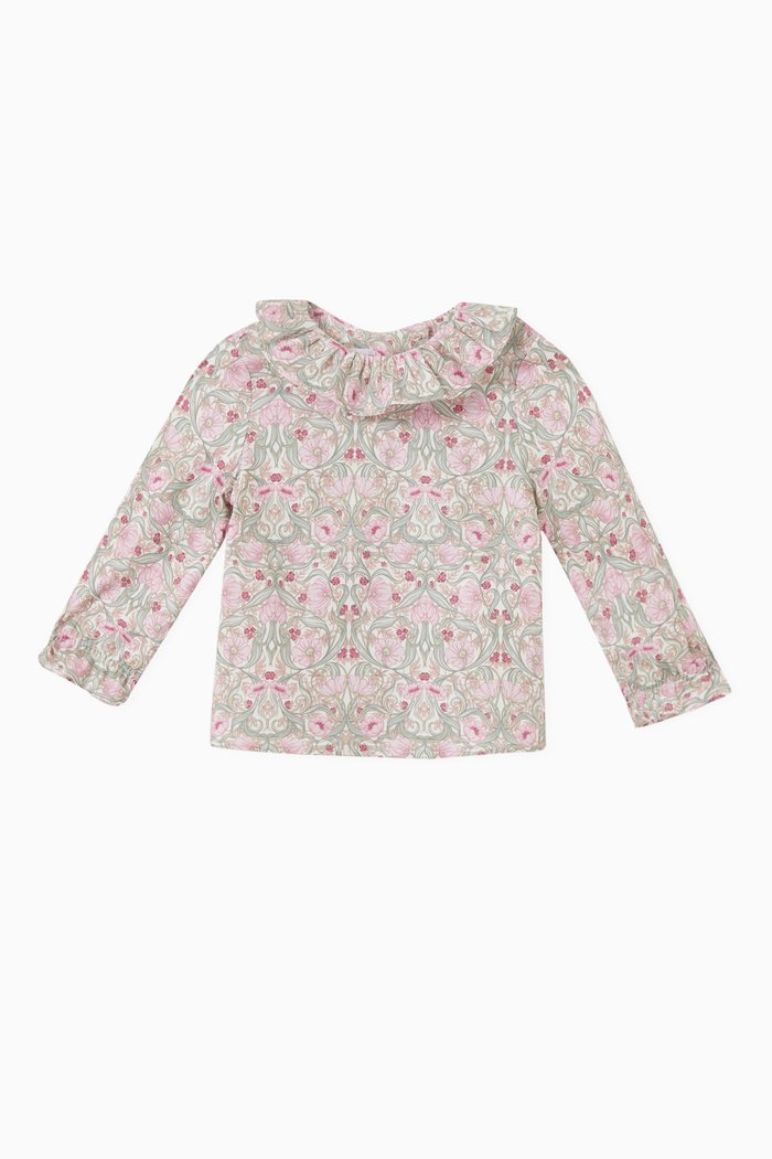 

Viena Frilled Printed Top in Cotton, Pink
