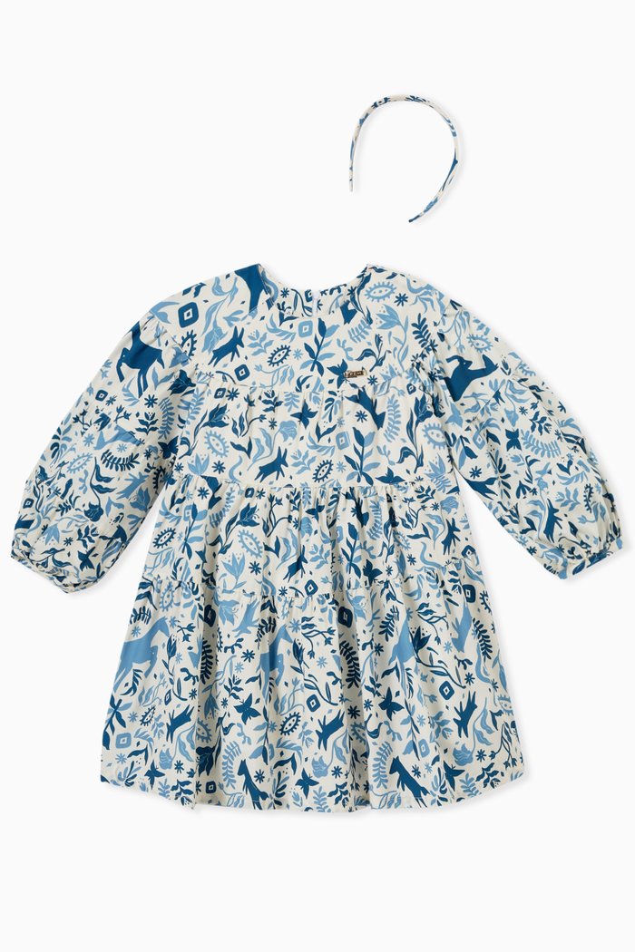 

Cris Printed Dress & Headband Set, Blue