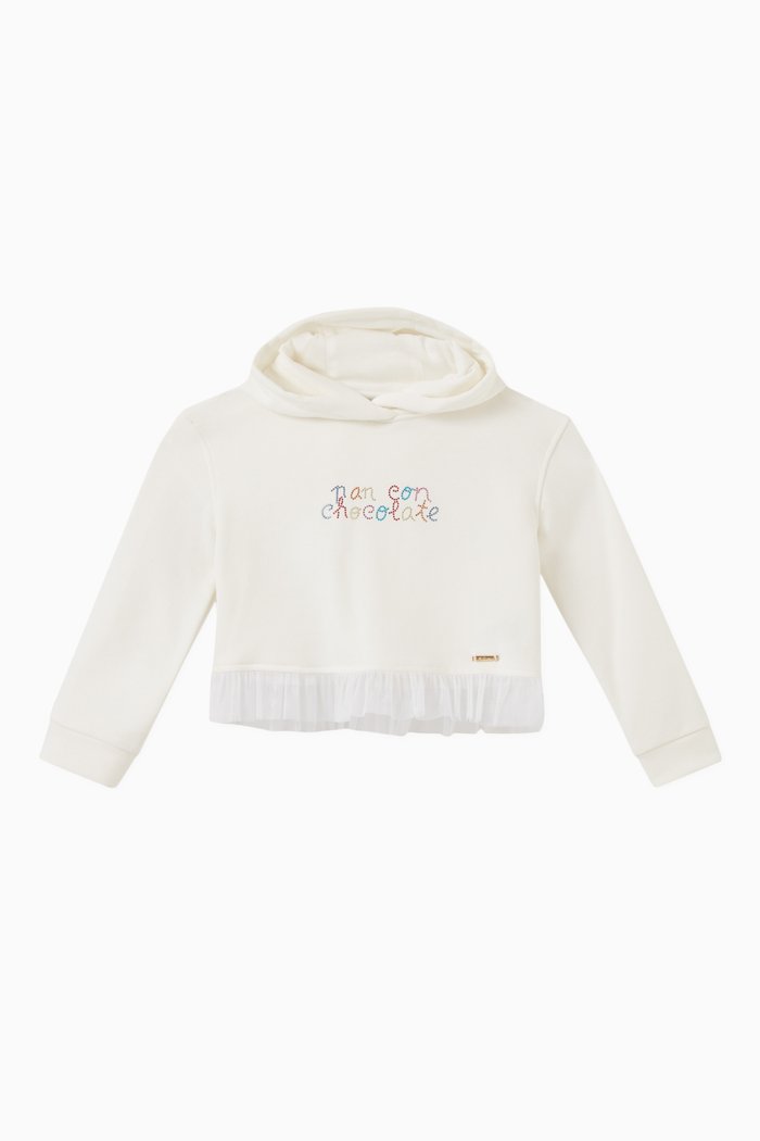 

Celeste Tulle Hoodie in Cotton, White