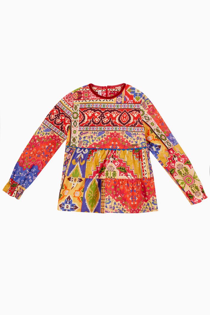 

Doly Printed Patchwork Top in Cotton-poplin, Multicolour