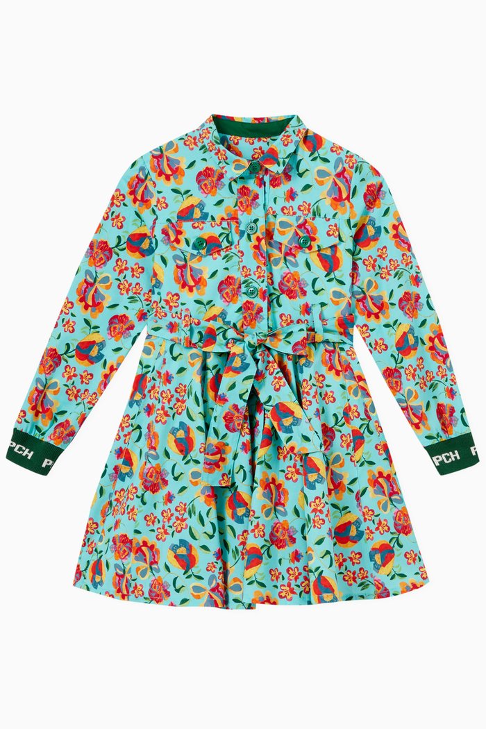 

Elsa Floral-print Shirt Dress in Cotton-poplin, Green