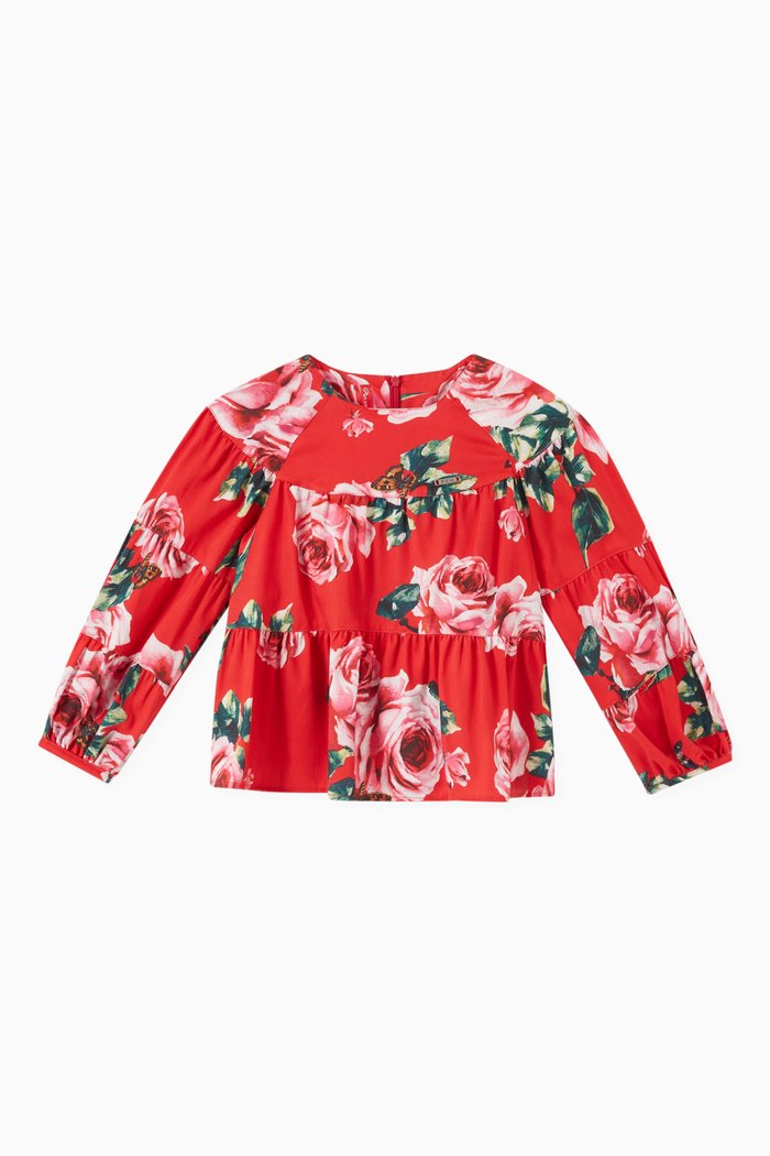 

Gena Rose-print Loose-fit Top in Cotton, Red