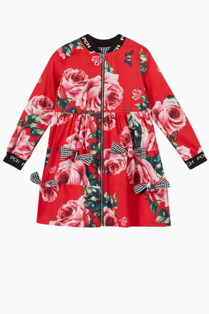 

Garazi Rose-print Dress in Cotton-twill, Red