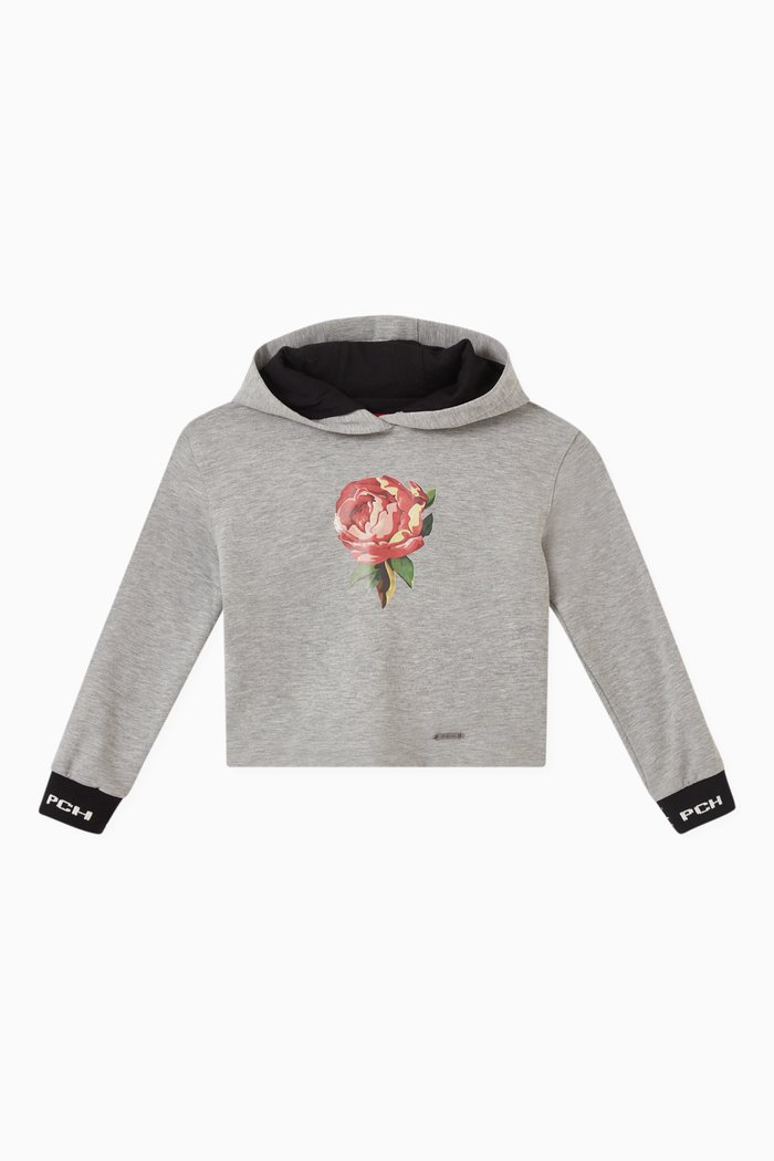 

Genma Rose-printed Hoodie in Cotton, Grey