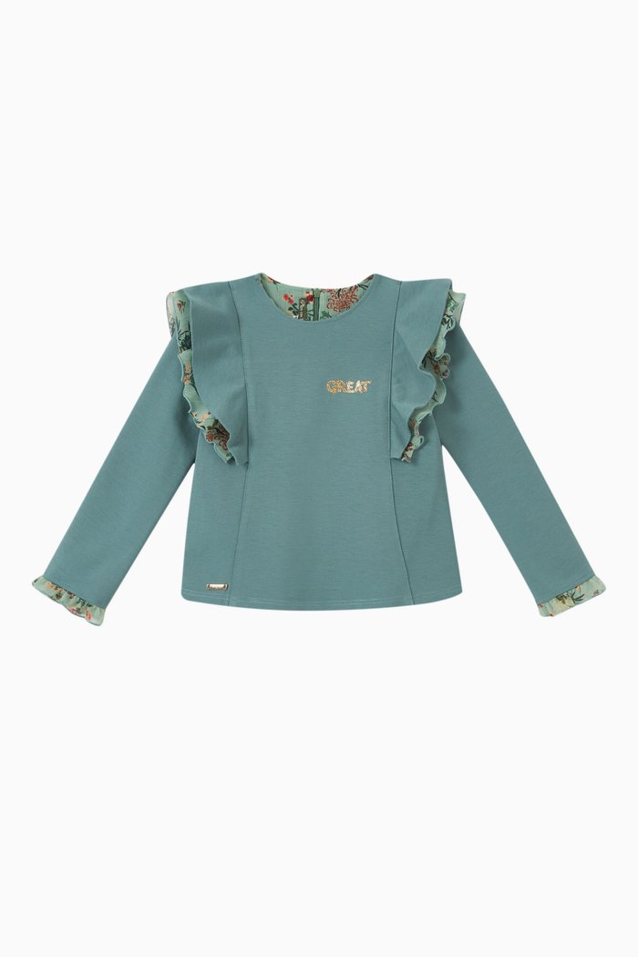

Reme Ruffle Floral Top in Viscose, Green