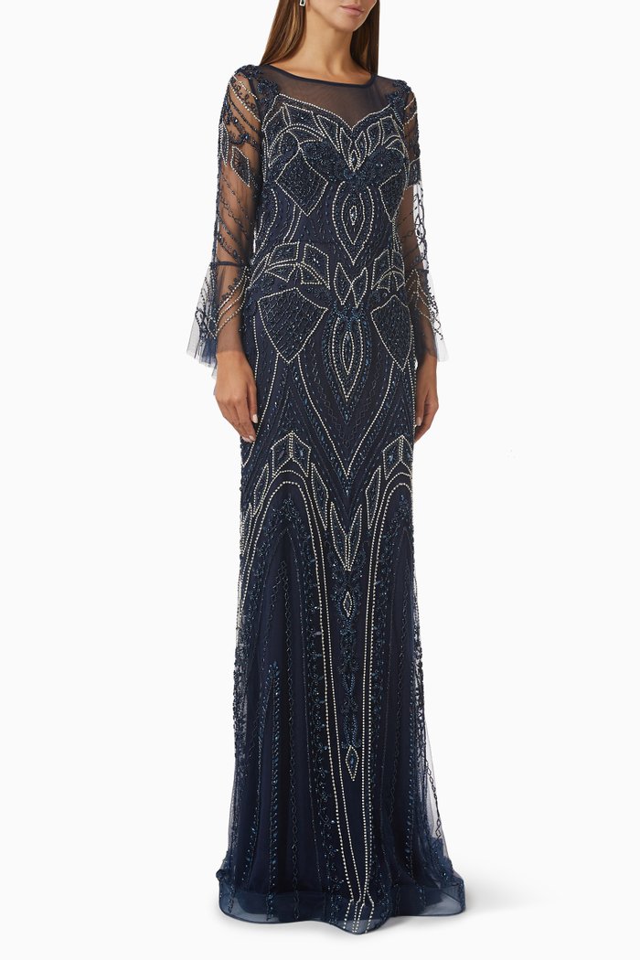

Embellished Evening Gown, Blue