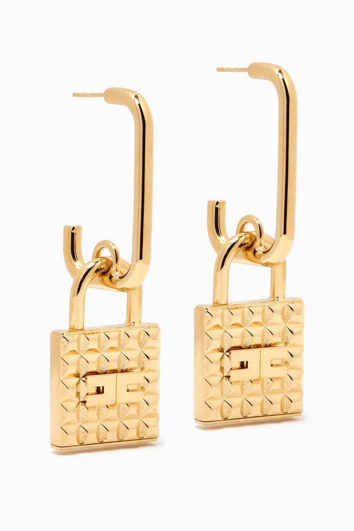 

Padlock Logo Pendant Earrings, Gold