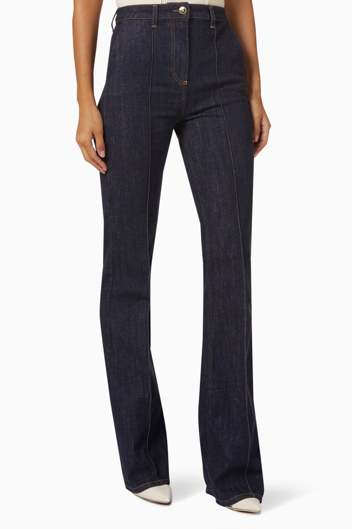 

High-rise Bell Bottom Jeans in Stretch Denim, Blue