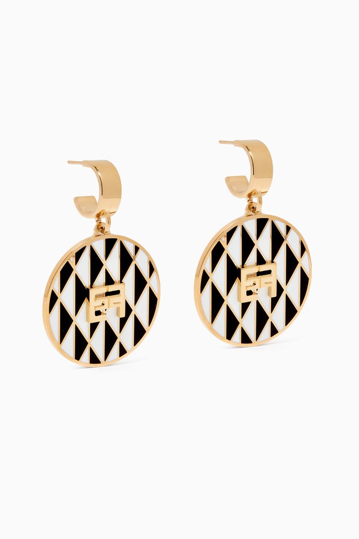 

Enamelled Logo Earrings, Gold