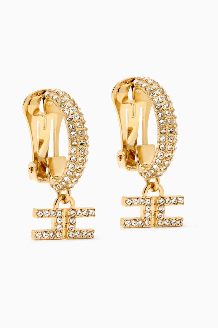 Crystal Pavé Logo Hoops, Gold