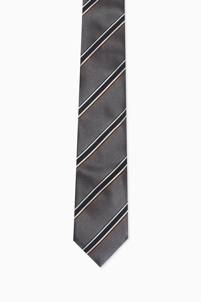 

Striped Tie in Silk Jacquard, Grey