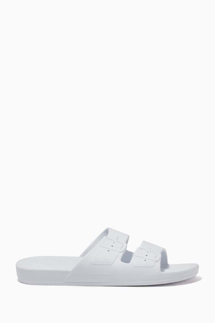 

Double Buckle Slide Sandals in Rubber, White