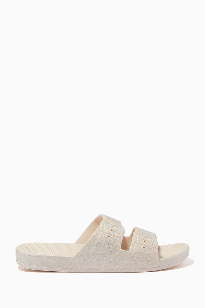 

Fixed-buckle Hologram Glitter Slides in PVC, Grey