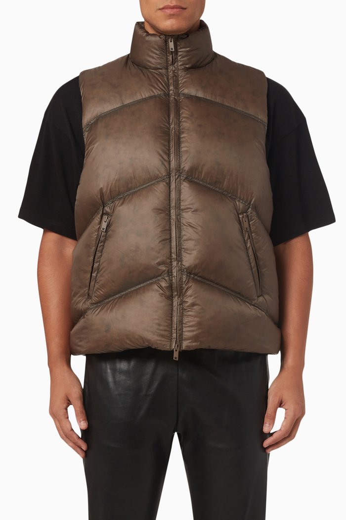 

Washed Puffer Down Gilet in Nylon, Brown