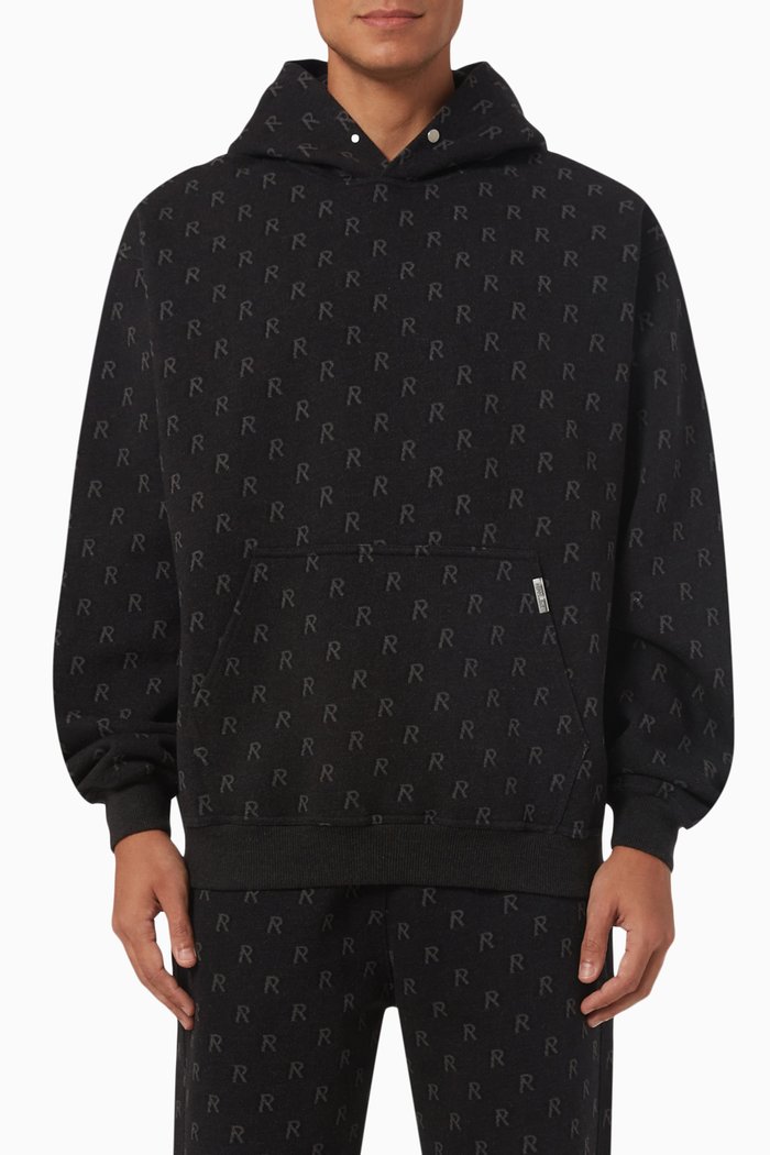 

Intarsia Initial Hoodie in Cotton-jersey, Black