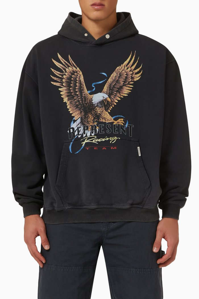 Racing Team Eagle Hoodie in Cotton, Black