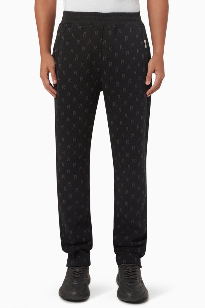 

Intarsia Initial Sweatpants in Cotton-jersey, Black