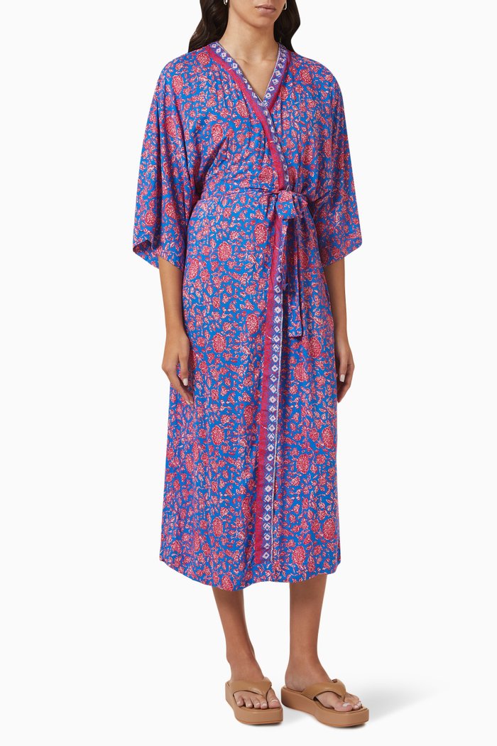 

Georgia Wrap Midi Dress in Rayon, Blue