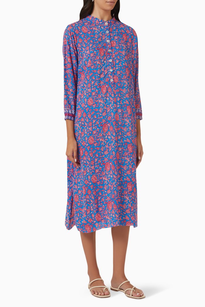 

Stella Bloom-print Midi Dress in Rayon, Blue