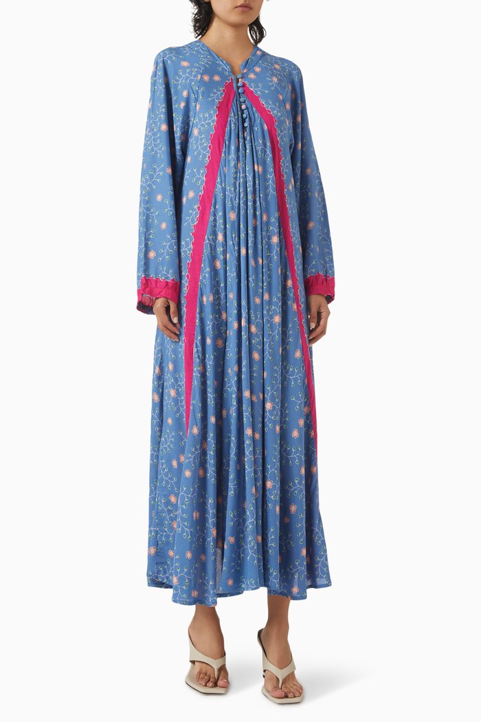 

Fiore Printed Maxi Dress in Rayon, Blue