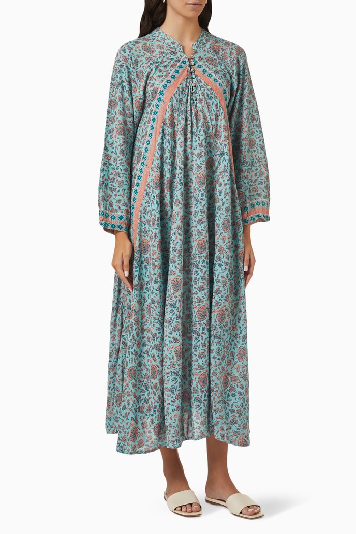 

Fiore Printed Maxi Dress in Rayon, Green