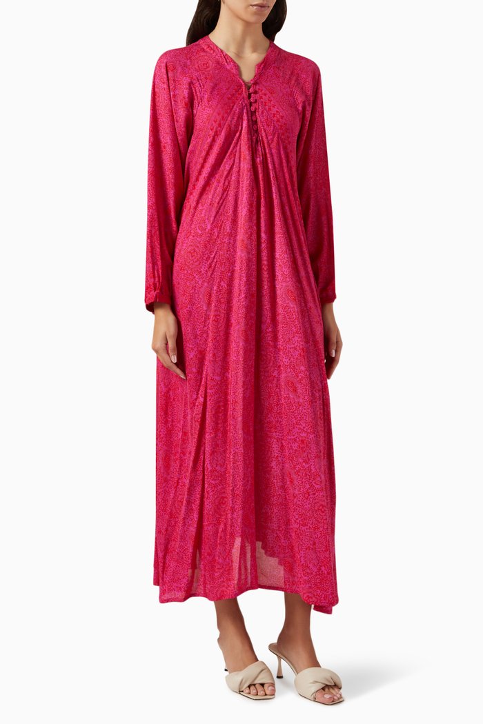 

Fiore Printed Maxi Dress in Rayon, Pink