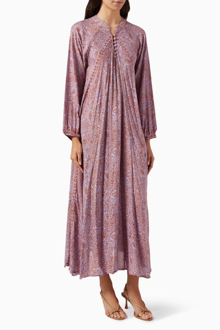 

Fiore Printed Maxi Dress in Rayon, Purple