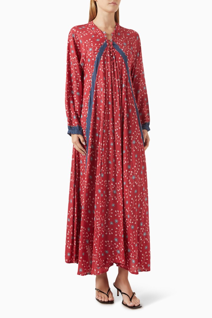 

Fiore Printed Maxi Dress in Rayon, Red