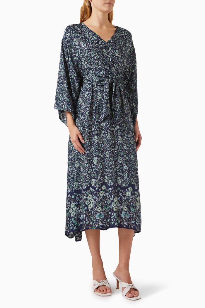 

Marin Printed Midi Dress in Rayon, Blue