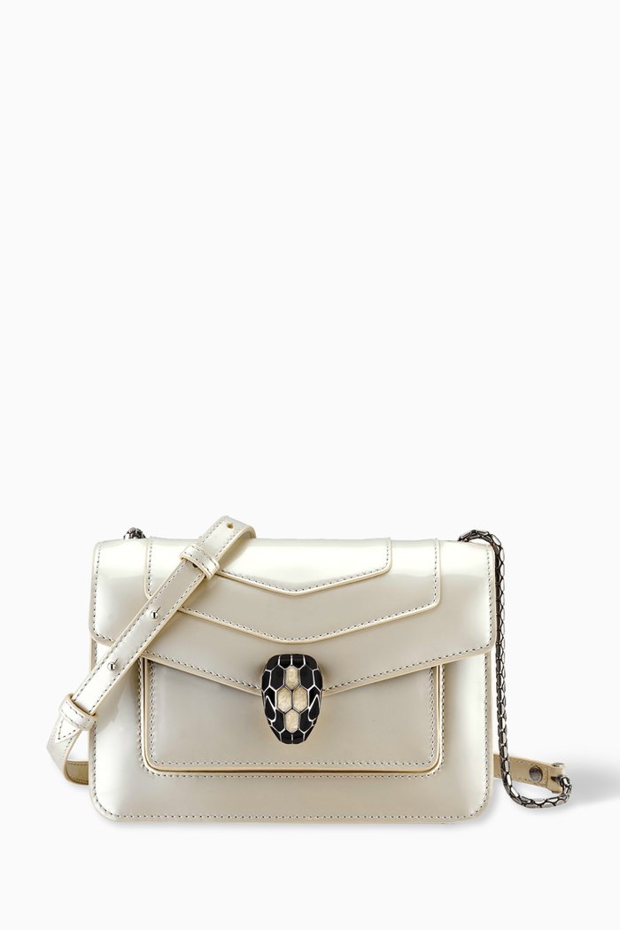 

Serpenti Forever Crossbody Bag in Varnished Calfskin, White