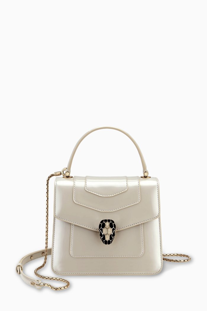 

Serpenti Forever Top Handle Bag in Varnished Calfksin, White