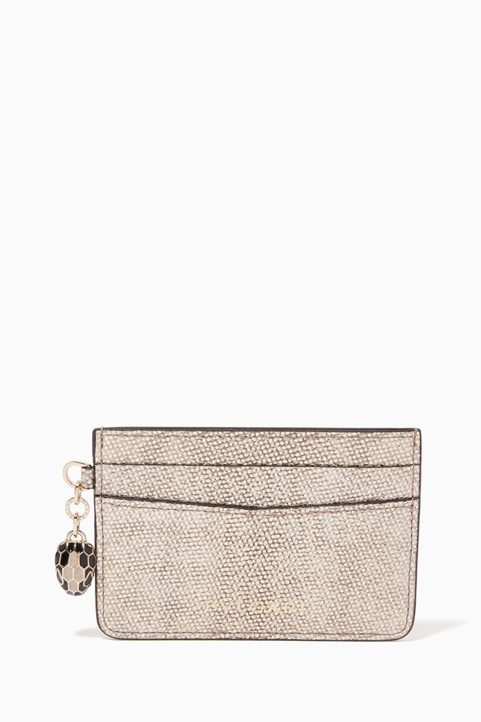 

Serpenti Forever Card Holder in Metallic Karung Leather, Neutral