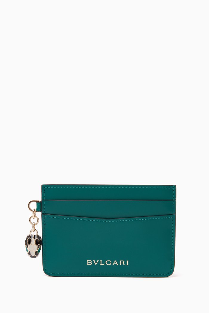 Serpenti Forever Cardholder in Calfskin Leather, Green