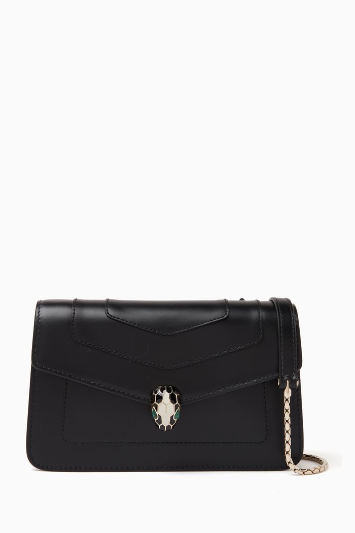 

Serpenti Forever Flap-over Bag in Calfskin leather, Black