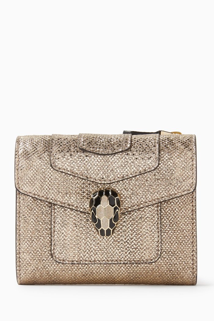 

Serpenti Forever Trifold Wallet in Metallic Karung Skin, Neutral