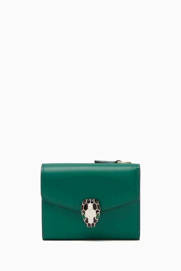 

Serpenti Tri-fold Forever Wallet in Leather, Green